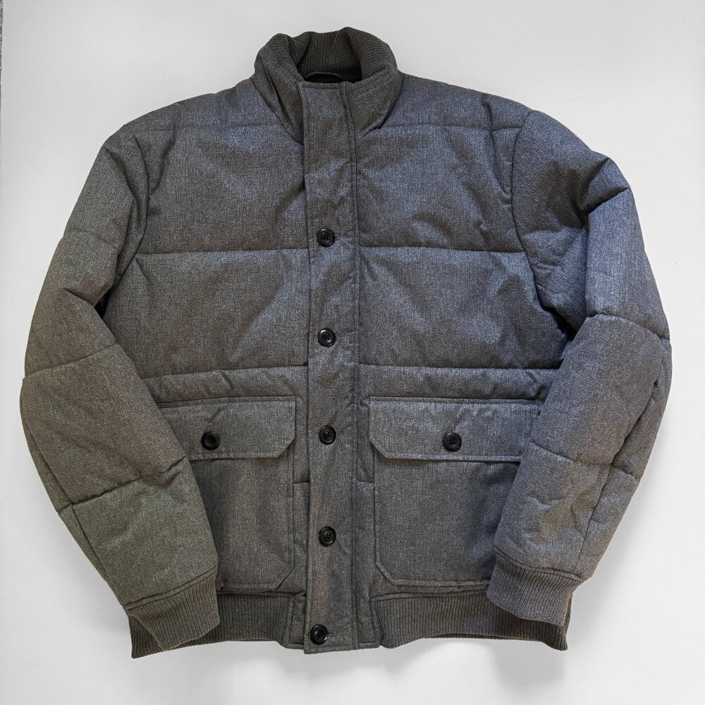 NWOT Banana Republic Herringbone Puffer Gray Sz L